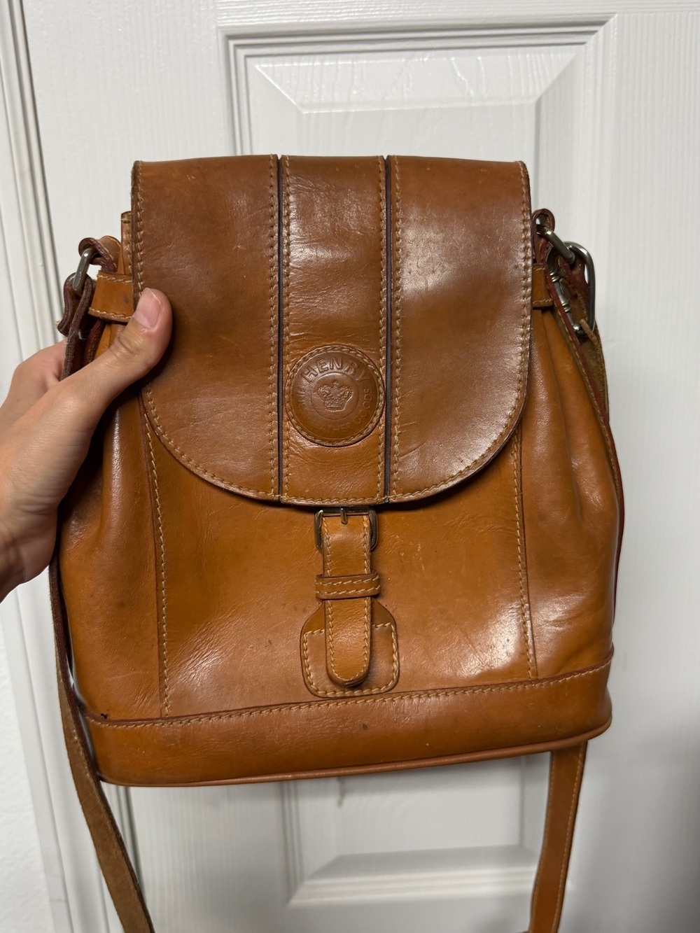Genuine Leather Women's Crossbody Bag in Cognac Brown